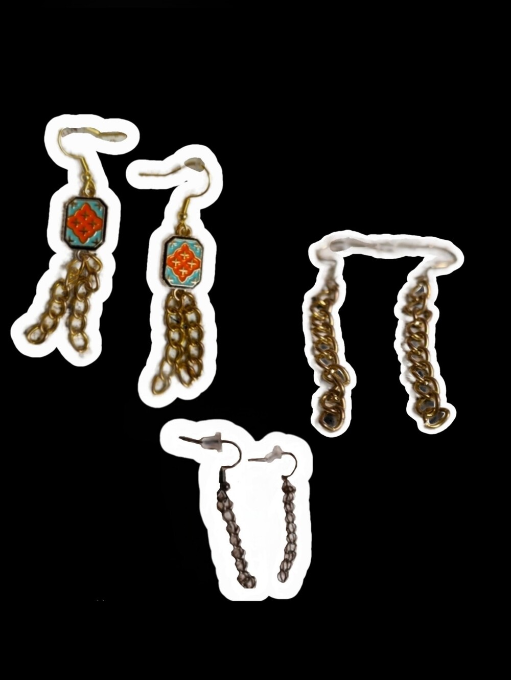 🖤3 Pairs Chain Drop Earrings Gold & Silver Tones